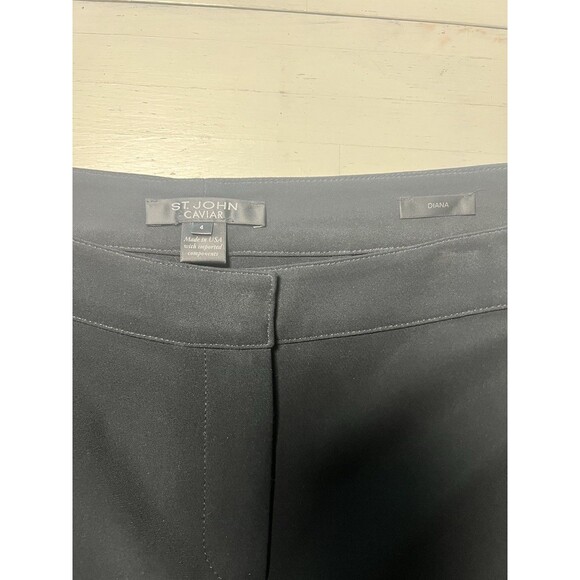 ST. JOHN Caviar Diana Pants Size 4 Black Crepe Marocain Straight Leg‎ Triacetate - Picture 2 of 3